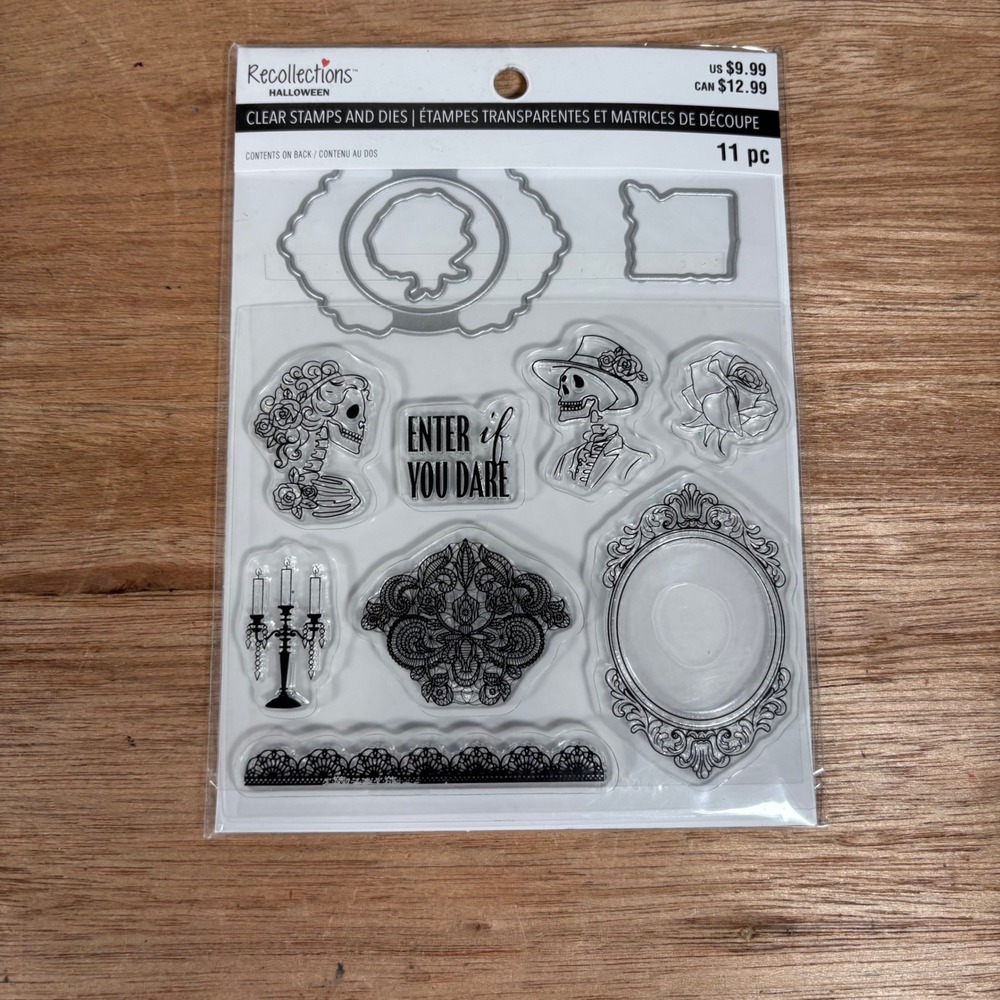 Recollections Halloween Clear Stamps and Dies 11pc Set Skeleton Gothic Spooky